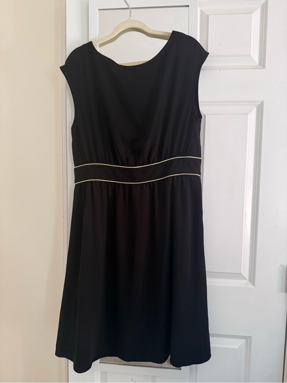 Promod Black Sleeveless Midi Dress with Gold Waist Piping